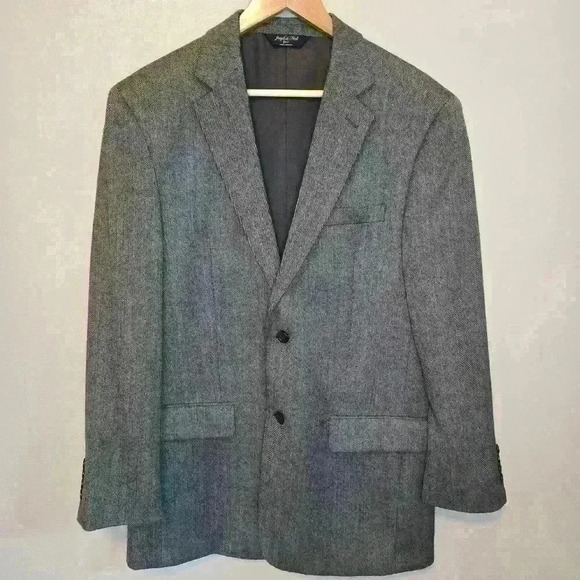 100% Lambswool Joseph & Feiss Men's Blazer Sports Coat 44R Gray Herringbone - Picture 1 of 14